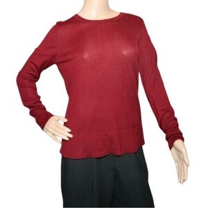 Ann Taylor Burgundy Women's Long Sleeve Back Button Merino Wool Sweater Large